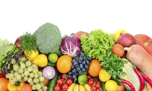 fresh fruits and vegetables isolated on white background