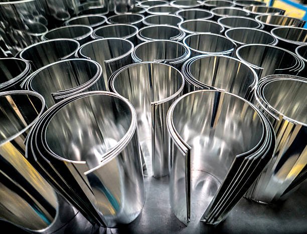 sheets of metal at a factory to be used to manufacture cans